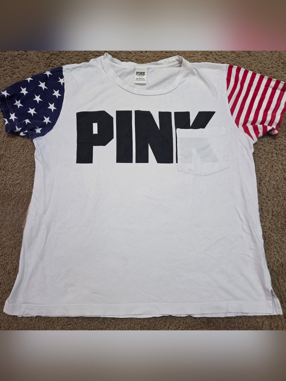 PINK Victoria's Secret Large 4th Of July Stars And Stripes Pocket Tee USA